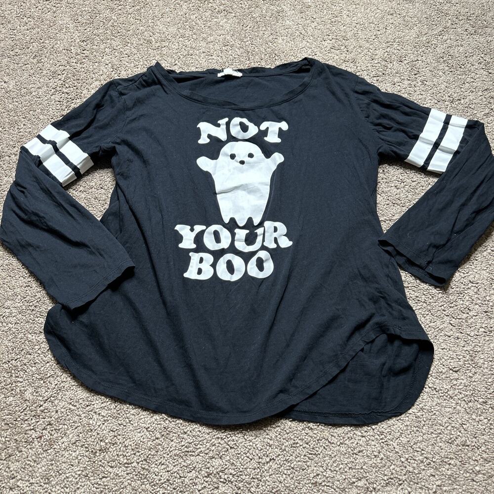 Junior’s XL Ultra Flirt Not Your Boo Long Sleeve Black & White Ghost T-Shirt